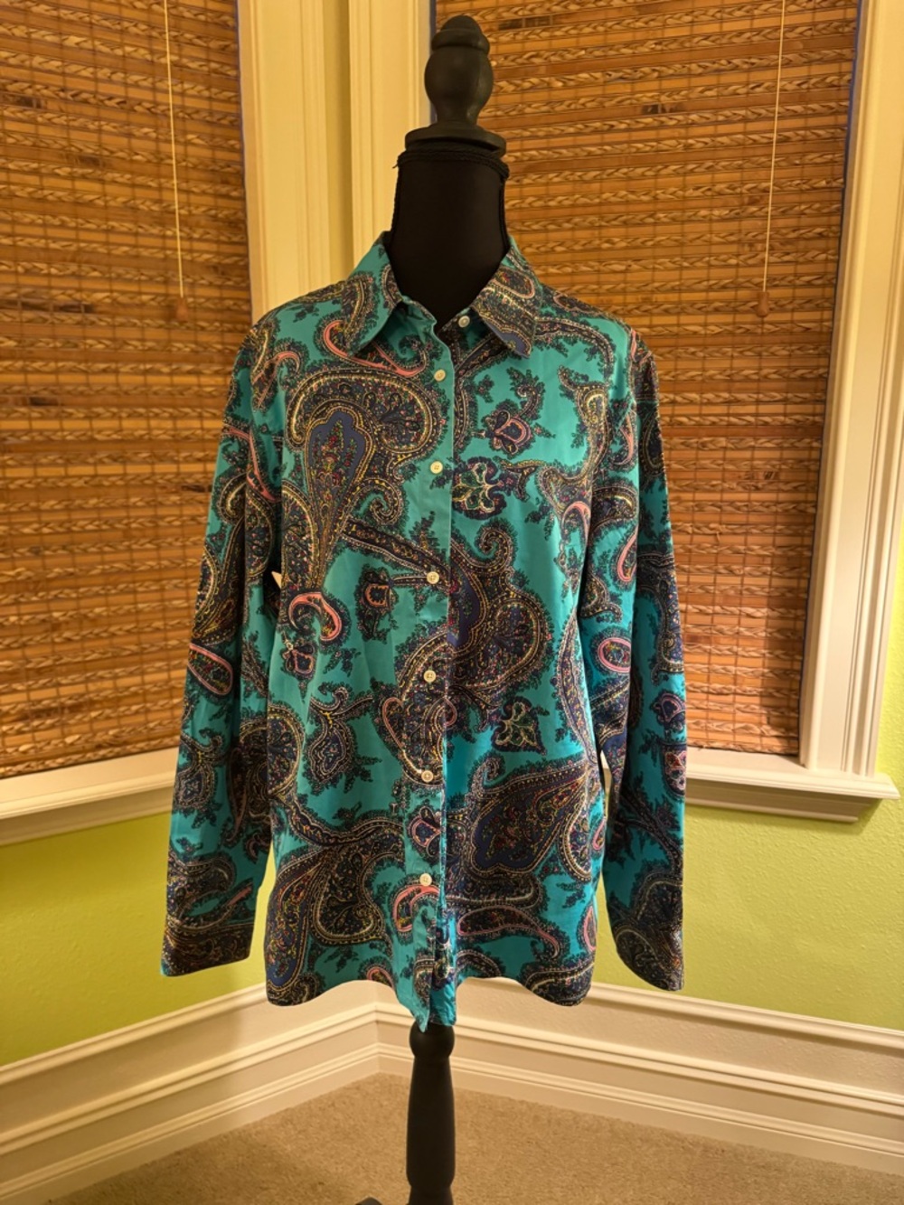 Talbots Teal Paisley Button-Front Shirt Jacket